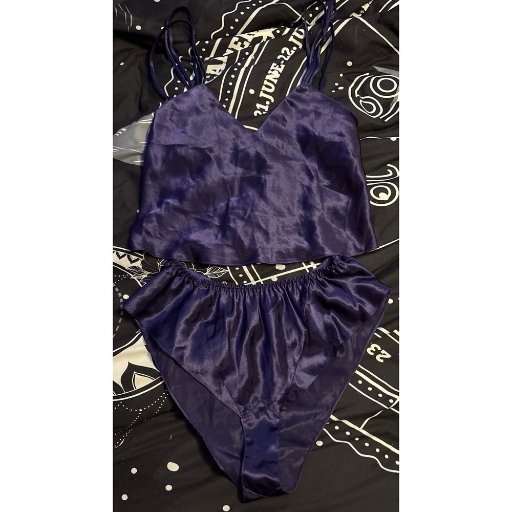 Victoria's Secret VTG Gold Label 90's Purple Satin Silky Cami & Hi Cut Panty P/S